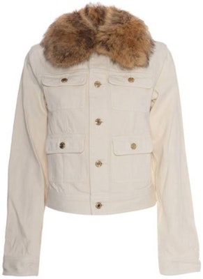 (Women) Michael Kors White Denim Jacket with Fur Collar. MF3106280V-110 Order (Women) Michael Kors White Denim Jacket with Fur Collar. MF3106280V-110