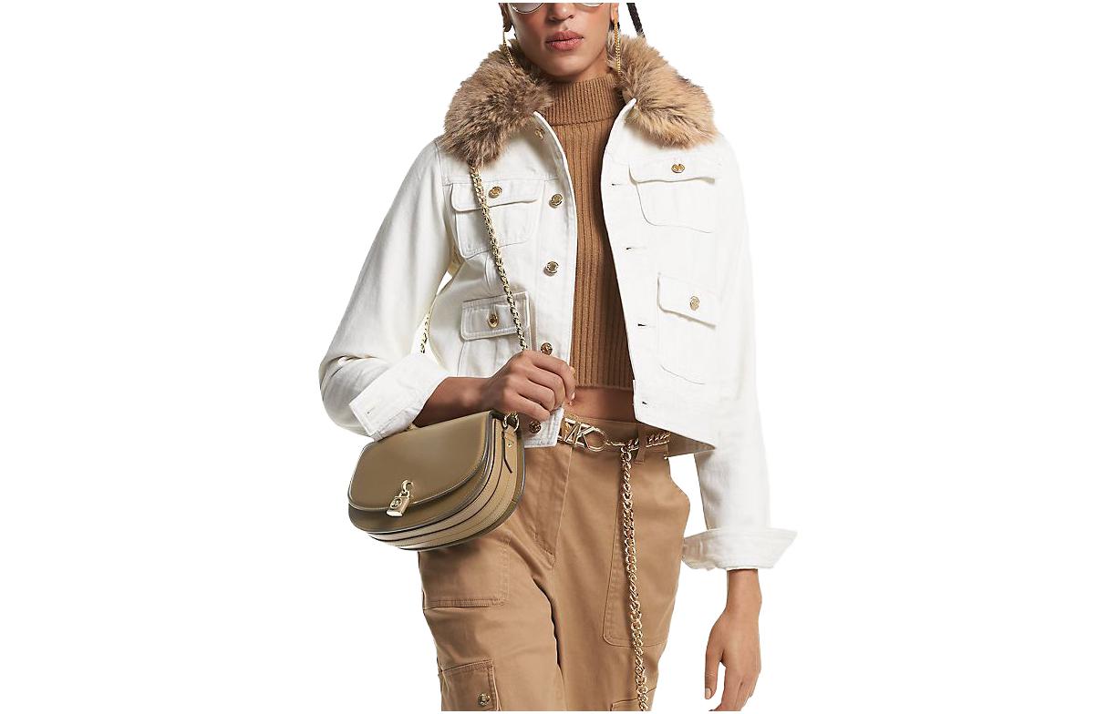 (Women) Michael Kors  White Faux Fur Trim Denim Utility Jacket MF3106280V-0110