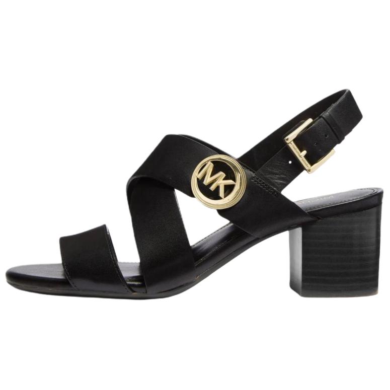 (Women) Michael Kors Black Leather Strap Sandals with Adjustable Buckle Closure 40S4VEMS1L001