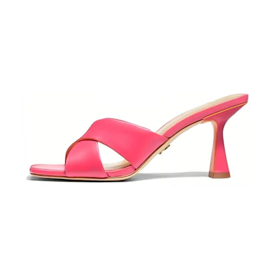 (W) MICHAEL KORS Clara 'Pink Fashion Peep-Toe Slide Sandals'