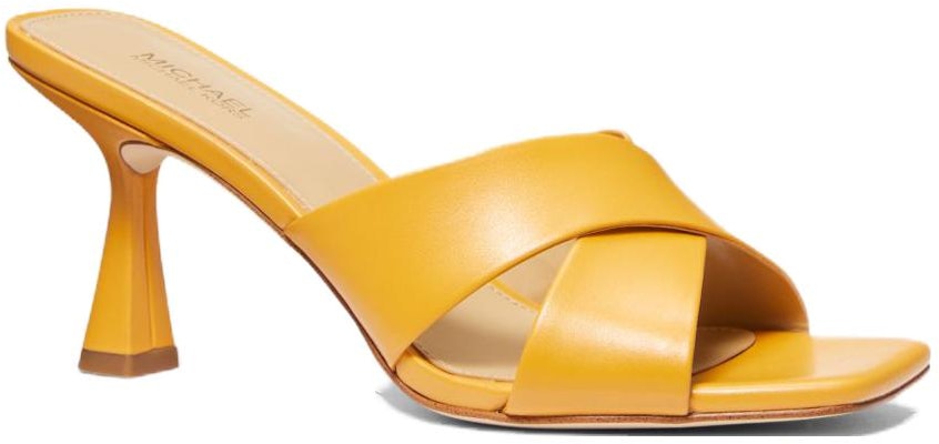 (Women) MICHAEL KORS Clara Leather Open Toe High-Heel Slide 'Yellow' 40F3CLMS1L7676 Order (Women) MICHAEL KORS Clara Leather Open Toe High-Heel Slide 'Yellow' 40F3CLMS1L7676