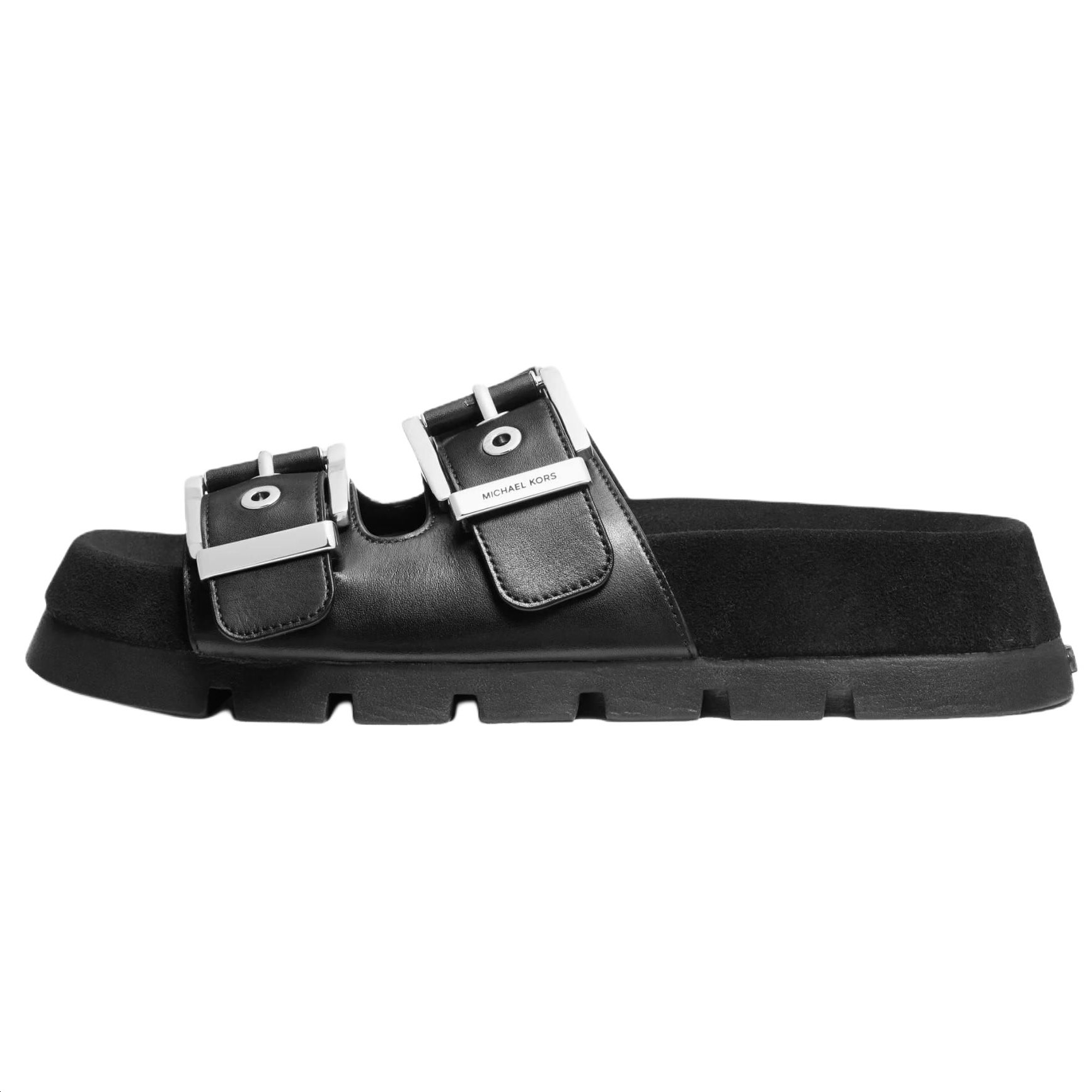 (Women) Michael Kors Colby Black Leather Open-Toe Slide Sandals. 40F4COFS1L001