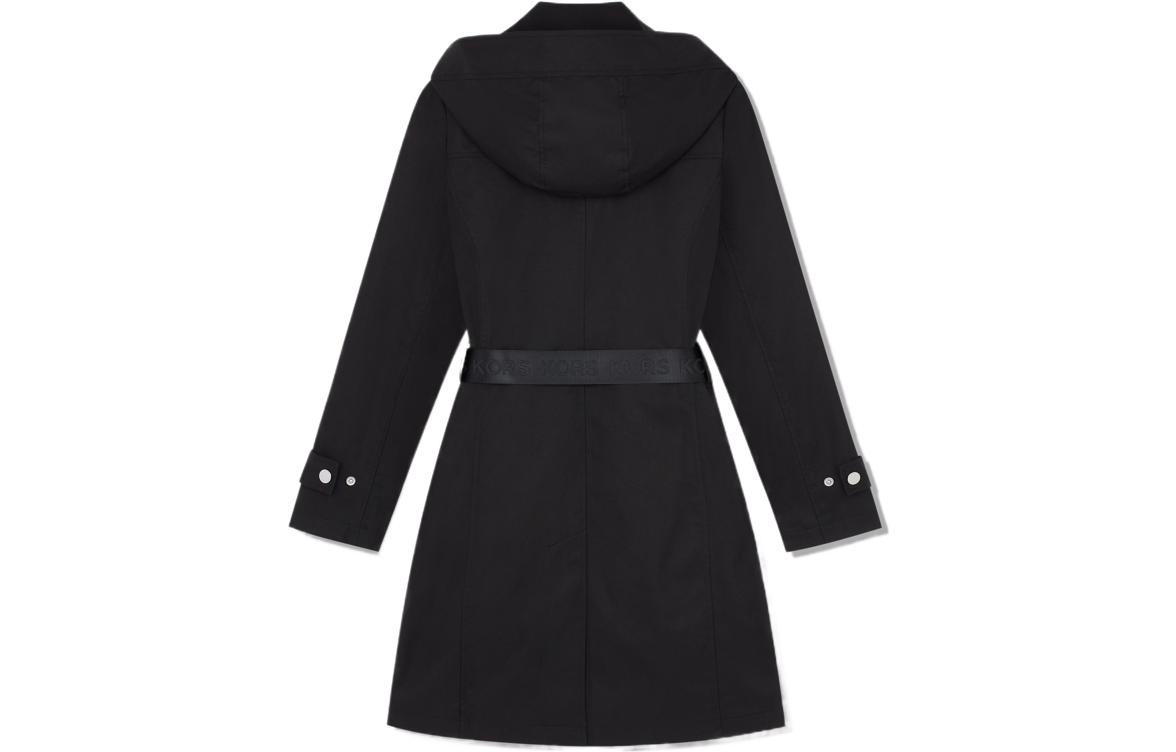 Lookbook (W) Michael Kors FW22 Gabardina Negra con Cinturón Color Sólido. 77Q5620M72001