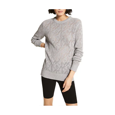 (Women) Michael Kors FW22 Grey Solid Hollow-Out Crewneck Pullover Sweater Women. MU260DBDZD036