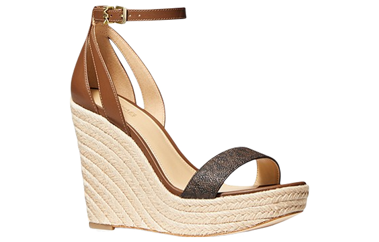 Order (W) MICHAEL KORS Sandale Compensée Cuir et Logo Kimberly - Marron 40S1KBHS6L