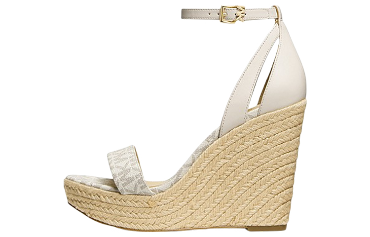 (Women) MICHAEL KORS Kimberly Leather Wedge Sandal 'White Logo' 40T1KBHS1B