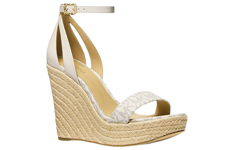 Order (W) MICHAEL KORS Sandalia de Cuña de Cuero Kimberly 'Logotipo Blanco' 40T1KBHS1B