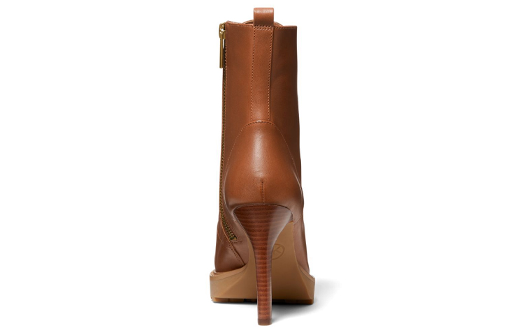 Shop MICHAEL KORS Kyle 皮革高跟短筒靴 女款 棕色