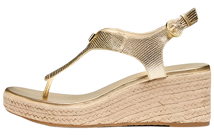 (Women) MICHAEL KORS Laney Light Gold 'Metallic Lizard-Embossed Leather Espadrille Wedge' 40T0LAMS1M