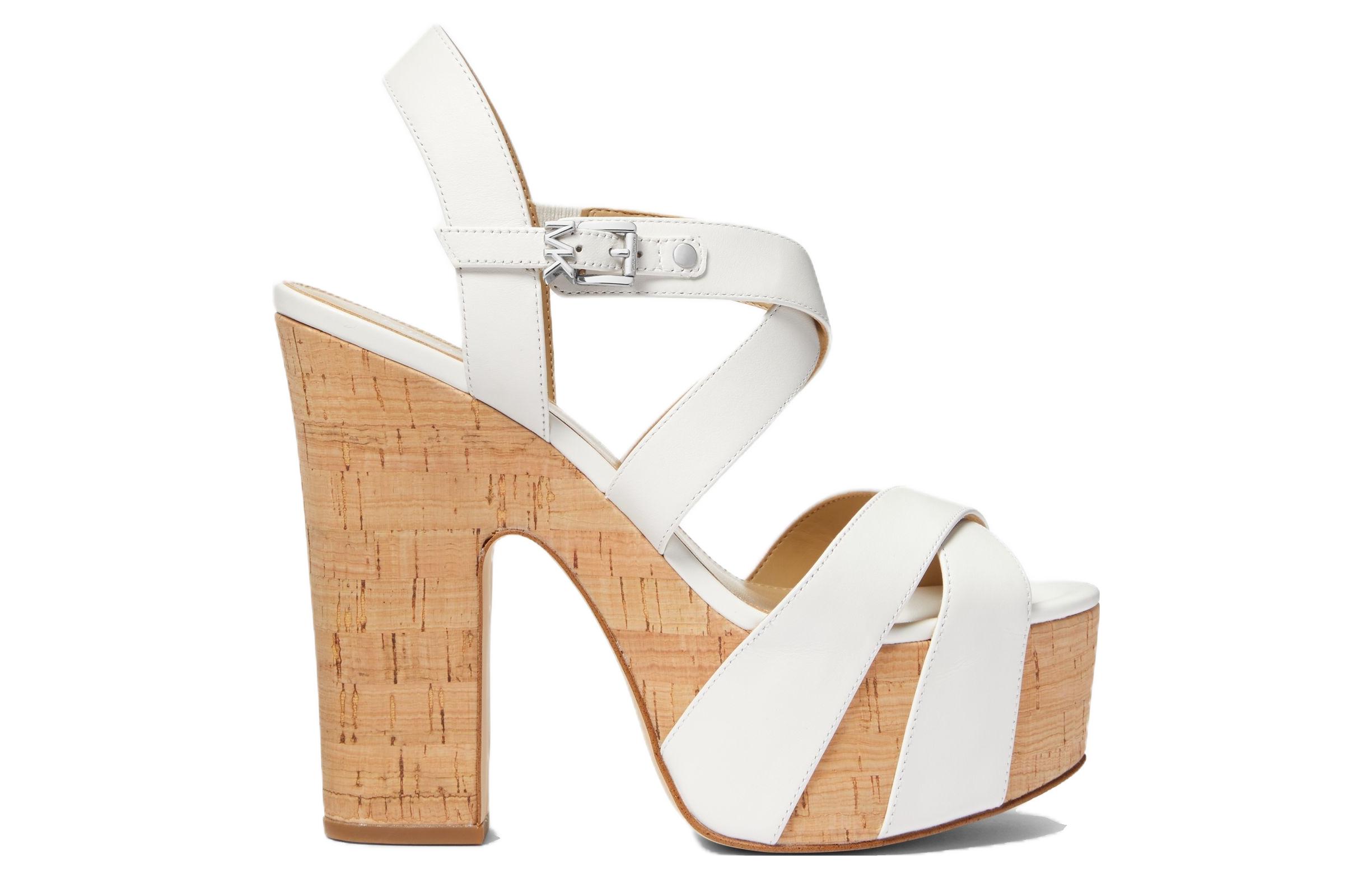 Order (W) MICHAEL KORS Leren Gesp Chunky Hak Sandalen ''Witte Mode'' 40S3SKMS1L085