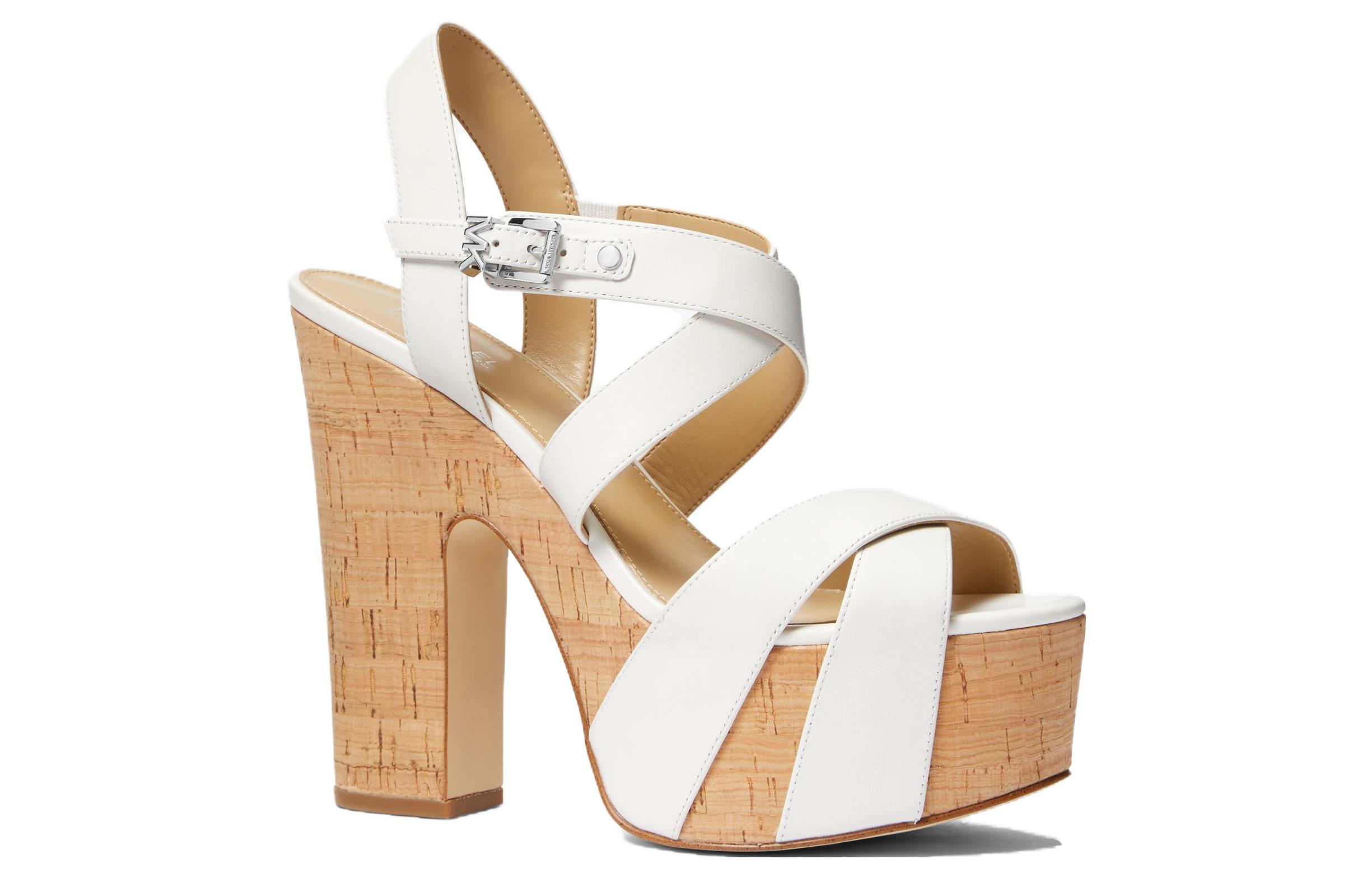 Lookbook (W) MICHAEL KORS Leren Gesp Chunky Hak Sandalen ''Witte Mode'' 40S3SKMS1L085