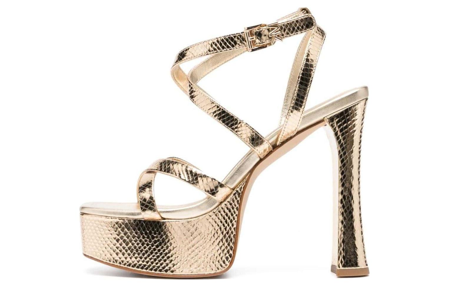 (W) MICHAEL KORS Leather Buckle High-Heel Sandal 'Gold'