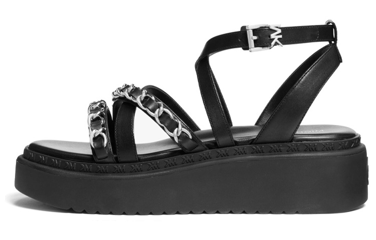 (W) MICHAEL KORS Leather Buckle Platform Slide 'Black Fashion'