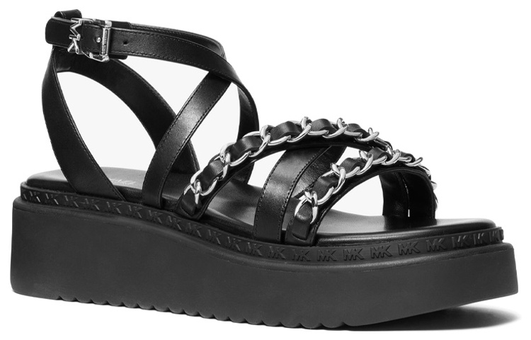 (W) MICHAEL KORS Leather Buckle Platform Slide 'Black Fashion' 圖 2