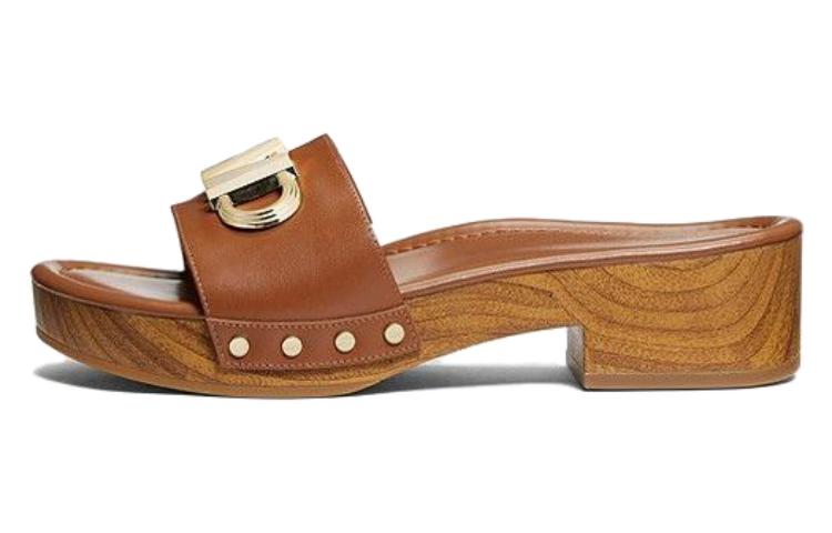 (W) MICHAEL KORS Leather Fashion Peep-Toe Slide 'Brown'