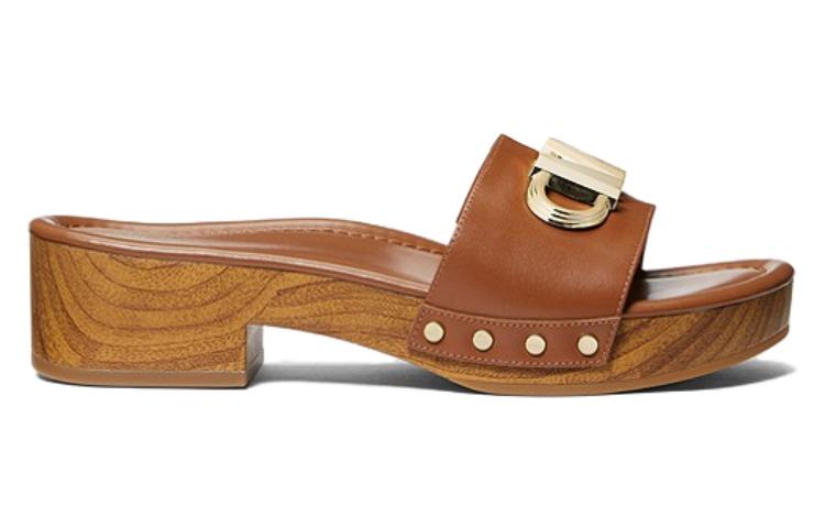 (W) MICHAEL KORS Leather Fashion Peep-Toe Slide 'Brown' 圖 2