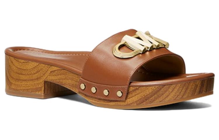 (W) MICHAEL KORS Leather Fashion Peep-Toe Slide 'Brown' 圖 3