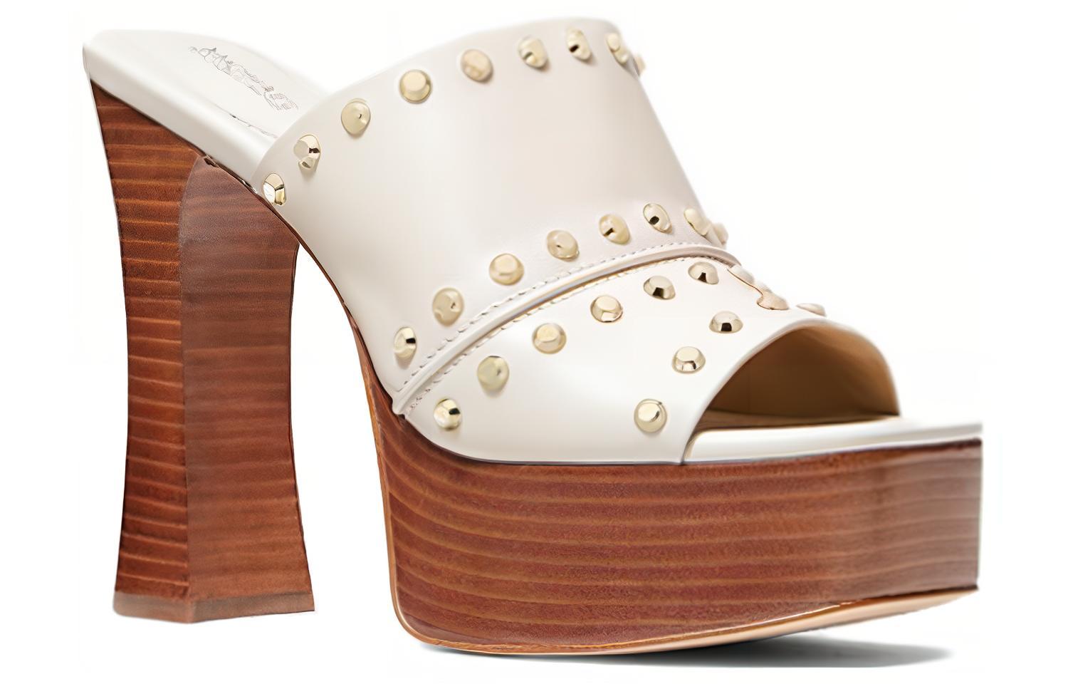 Lookbook (W) 마이클 코어스 가죽 하이힐 슬라이드 (화이트) 40S3JGHS3L2171