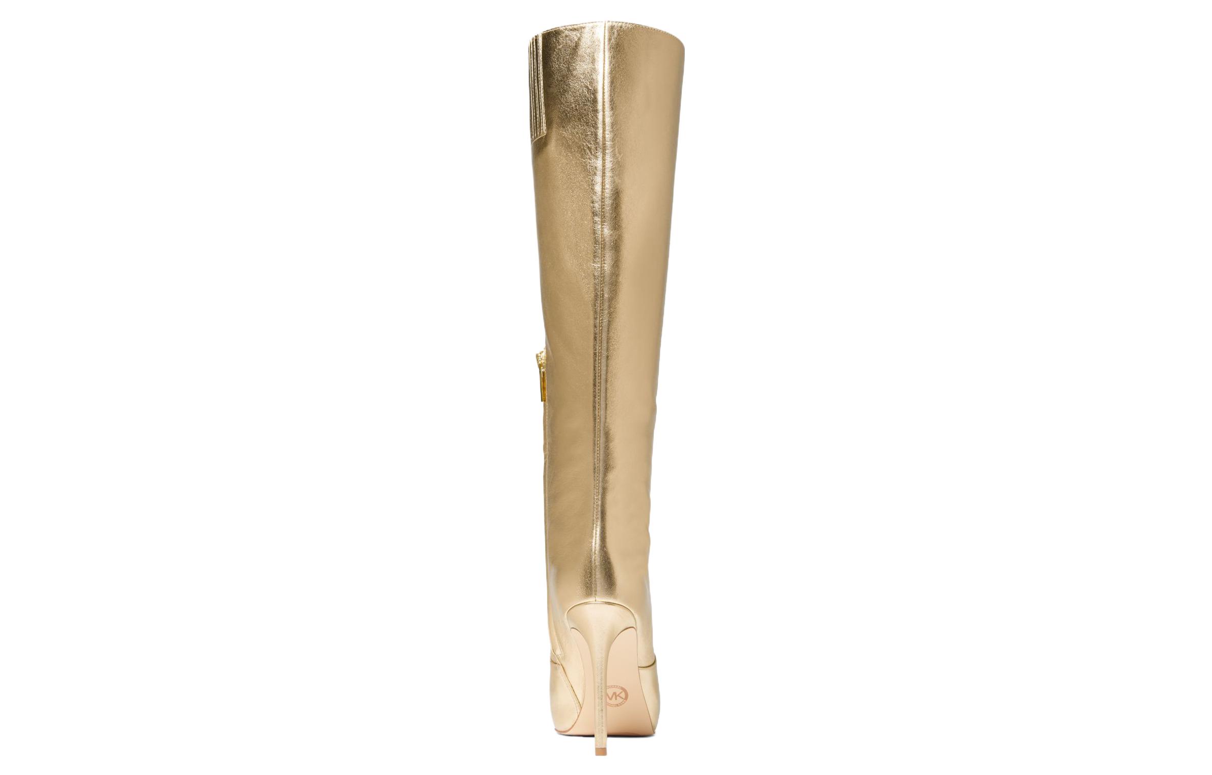 Shop MICHAEL KORS 邁克高仕 皮革 簡約優雅舒適氣質 高筒靴 10cm 女款 金色