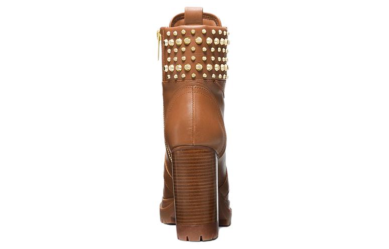 Shop MICHAEL KORS 麥可高仕 皮革 圓頭綁帶 短靴 4cm 女款 棕色