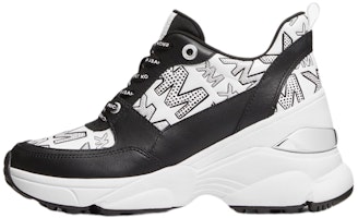 (Women) MICHAEL KORS Leather Logo Embossed Black and White 'Fashion Sport Platform' 43T1MKFS1L (Women) MICHAEL KORS Leather Logo Embossed Black and White 'Fashion Sport Platform' 43T1MKFS1L