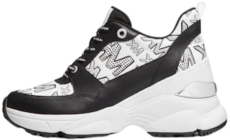 (Women) MICHAEL KORS Leather Logo Embossed Black and White 'Fashion Sport Platform' 43T1MKFS1L (Women) MICHAEL KORS Leather Logo Embossed Black and White 'Fashion Sport Platform' 43T1MKFS1L