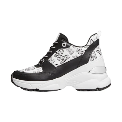 (W) MICHAEL KORS Leather Logo Embossed Black and White 'Fashion Sport Platform'