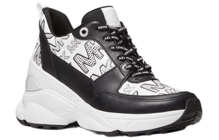 Order (W) MICHAEL KORS Sepatu Platform Kulit Logo Timbl Black White 'Fashion Sport' 43T1MKFS1L