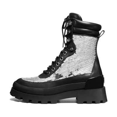 (W) MICHAEL KORS Leather Martine Boot 'Black Silver'