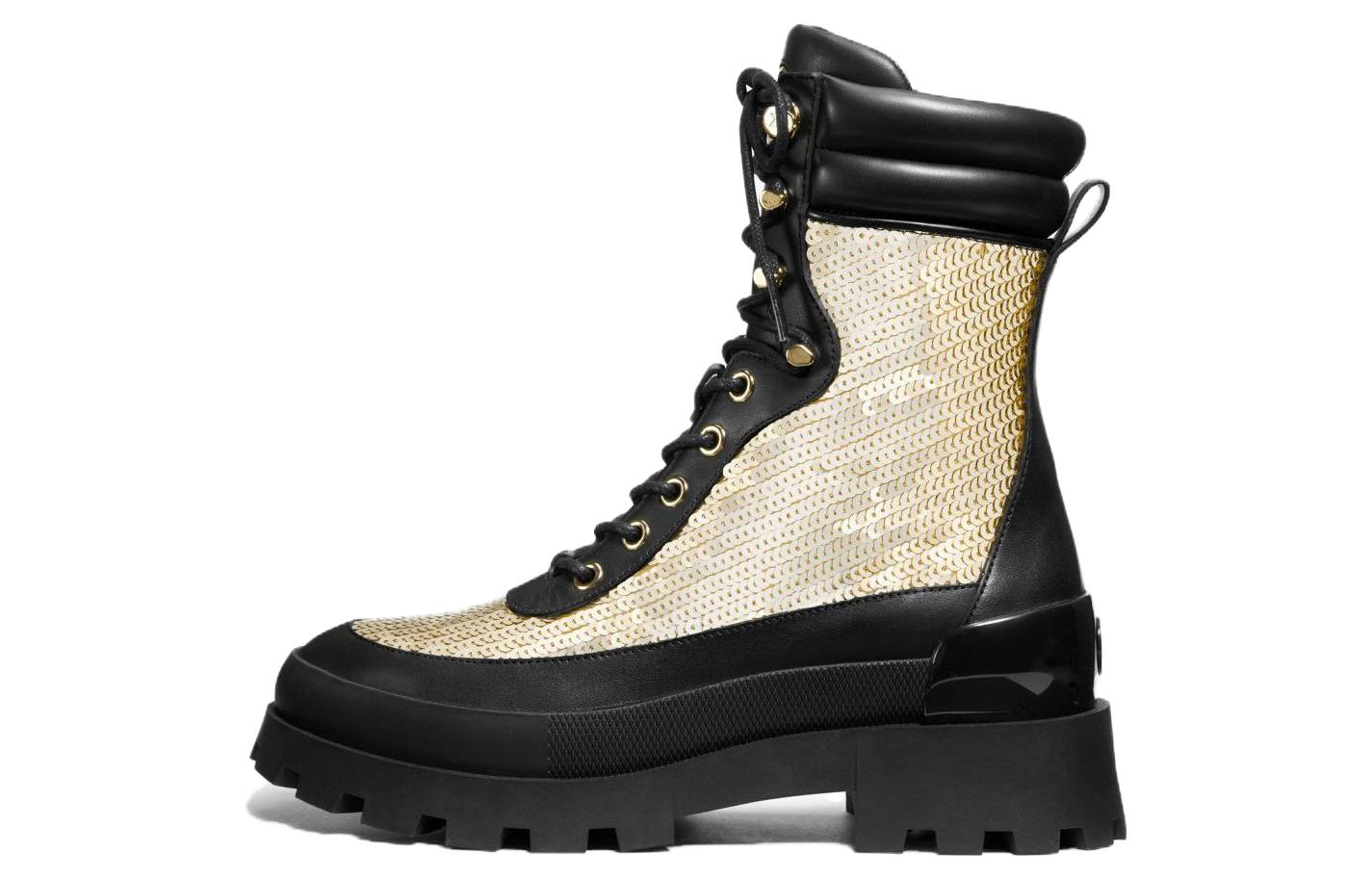 (Women) MICHAEL KORS Leather Mid-Calf Martin Boots 'Black Gold' 40H3RWFE6D0710