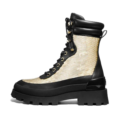 (W) MICHAEL KORS Leather Mid-Calf Martin Boots 'Black Gold'