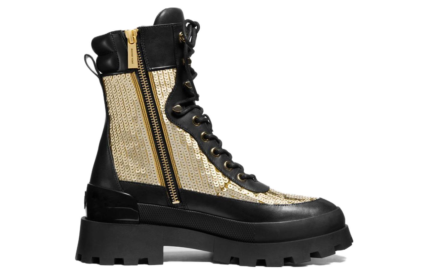 Order MICHAEL KORS 皮革百搭簡約中筒馬丁靴 女款 黑金色