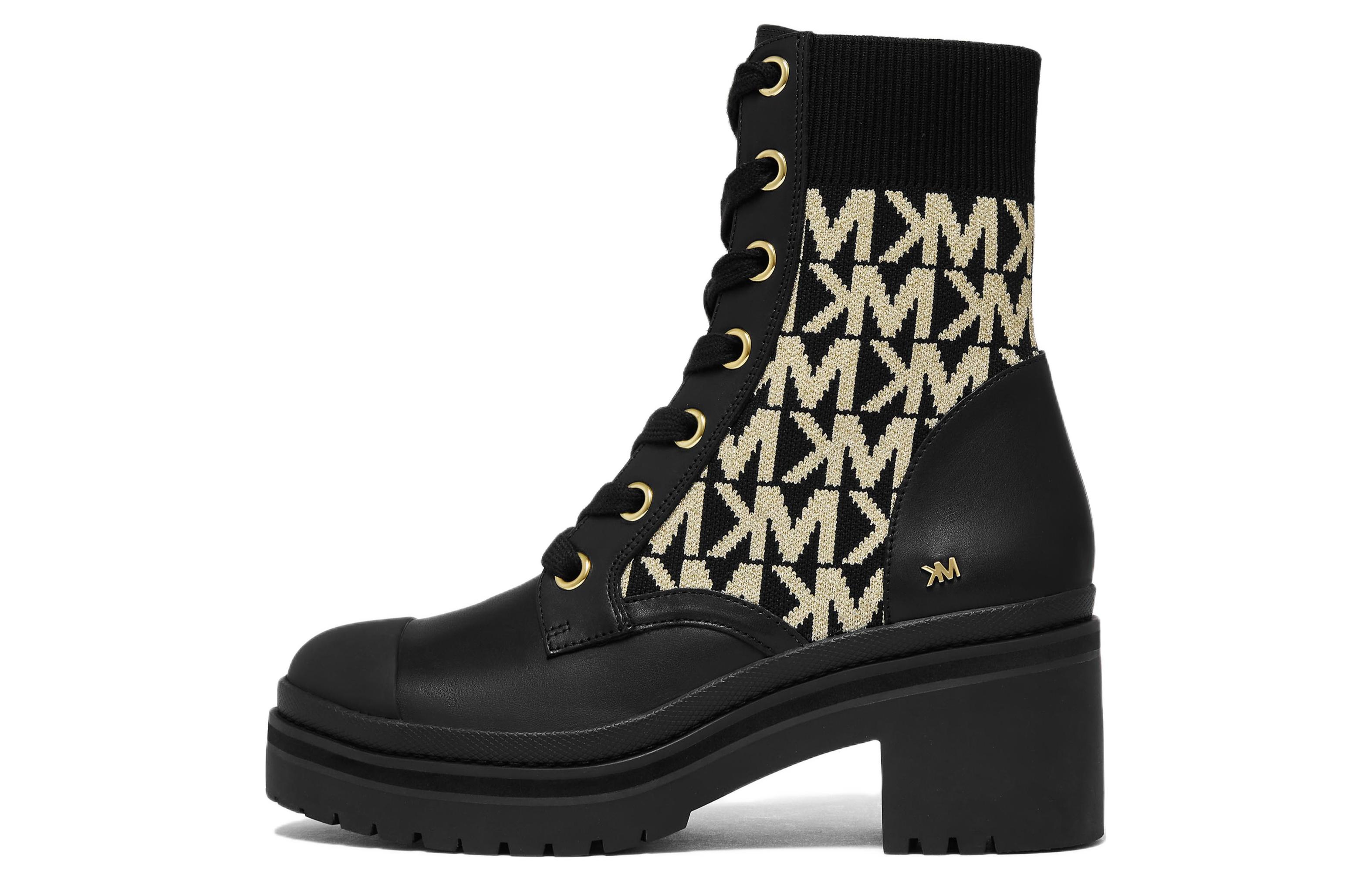 Buy MICHAEL KORS 麥可高仕 皮革 中跟系帶 時尚短靴 女款 黑色