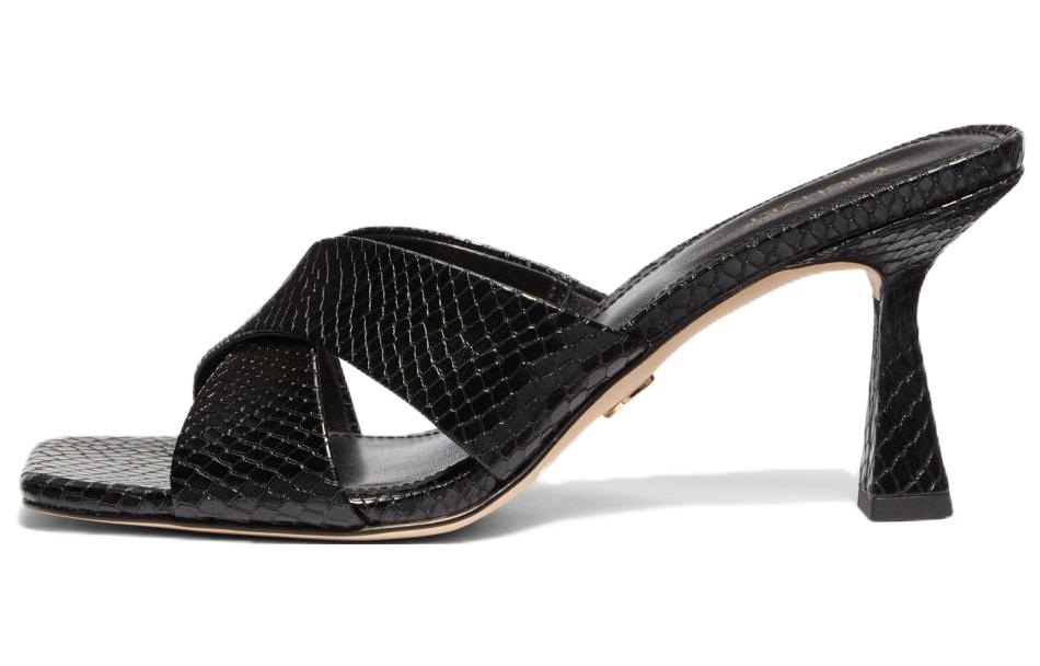 (W) MICHAEL KORS Leather Peep-Toe Heeled Slide 'Black'