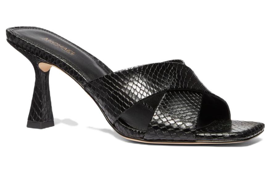 (W) MICHAEL KORS Leather Peep-Toe Heeled Slide 'Black' 圖 2