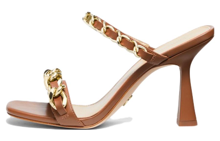 (W) MICHAEL KORS Leather Peep-Toe High-Heel Slide 'Brown'
