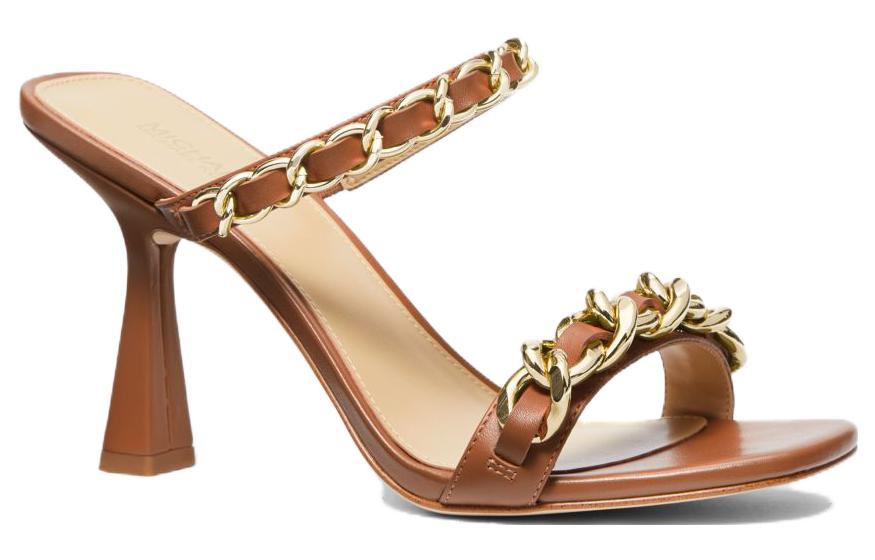 (W) MICHAEL KORS Leather Peep-Toe High-Heel Slide 'Brown' 圖 2