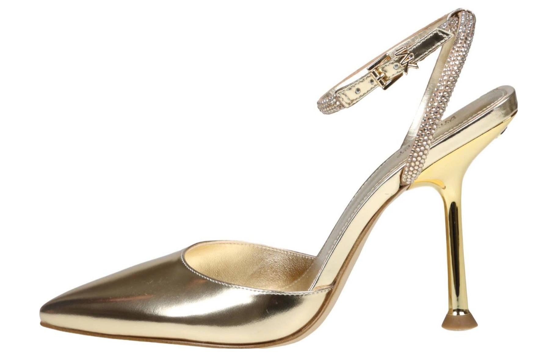 (W) MICHAEL KORS Leather Pointed-Toe Buckle Stiletto 'Gold'