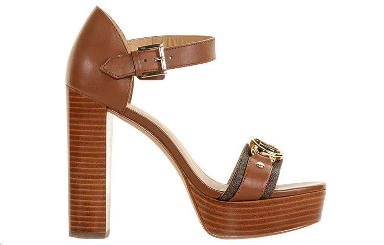 (W) MICHAEL KORS Leather Round Toe Buckle Chunky Heel Sandal 'Brown' 圖 2