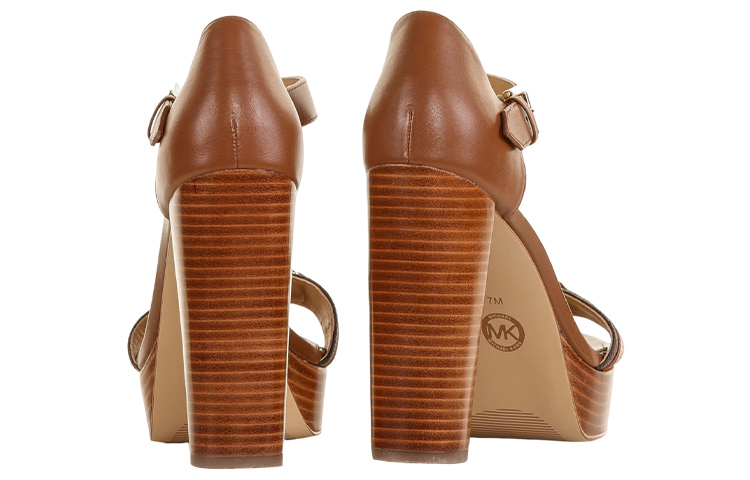 (W) MICHAEL KORS Leather Round Toe Buckle Chunky Heel Sandal 'Brown' 圖 4