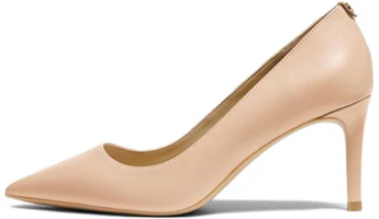 (Women) Michael Kors Leather Stiletto Heels 7.6cm Nude High Heels with Metal Logo 40F2HNMP2L660 (Women) Michael Kors Leather Stiletto Heels 7.6cm Nude High Heels with Metal Logo 40F2HNMP2L660