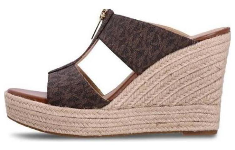 (W) MICHAEL KORS Open Toe Platform Wedge 'Fashion Slide Brown'