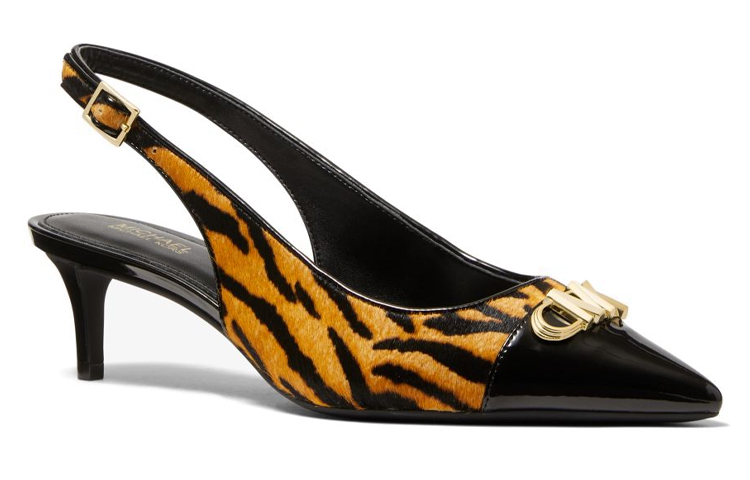 Order (W) MICHAEL KORS Parker Flex Hitam Kuning 'Sepatu Heels Rendah Print Harimau' 40F2PKMG1H