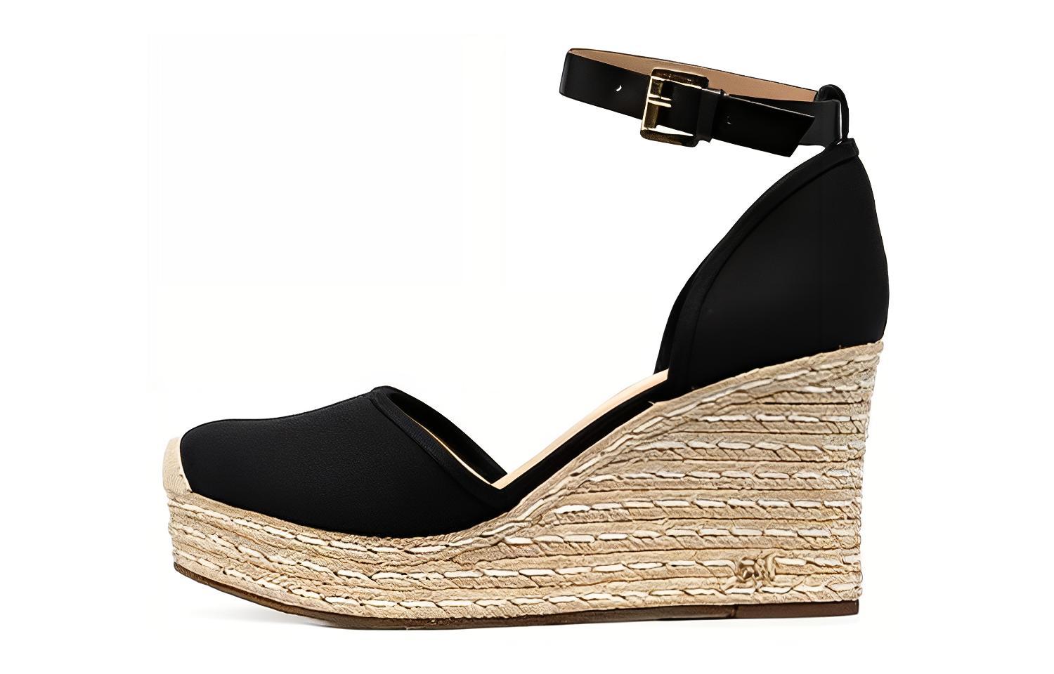 (Women) MICHAEL KORS Round Toe Buckle Wedge High Heel 'Beige Black' 40S9KNMS2D