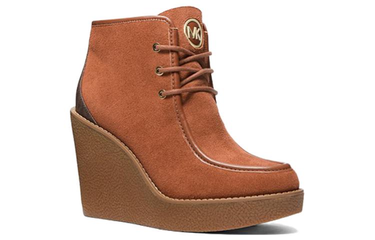 Order (W) マイケルコース ライ スエード ウェッジ ショートブーツ (ブラウン) 40F3RYME6S0230