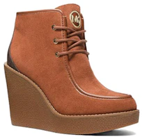 Order MICHAEL KORS 麥克高仕 Rye 絨面 圓頭綁帶坡跟 短靴 10.2cm 女款 棕色