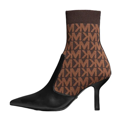 (W) MICHAEL KORS Shiloh Logo Knit and Leather Bootie 'Brown'