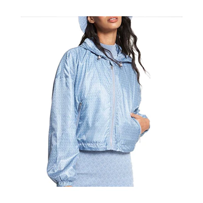 (Women) MICHAEL KORS SS22 Blue Satin Logo Print Hooded Jacket MS2205X43D-424