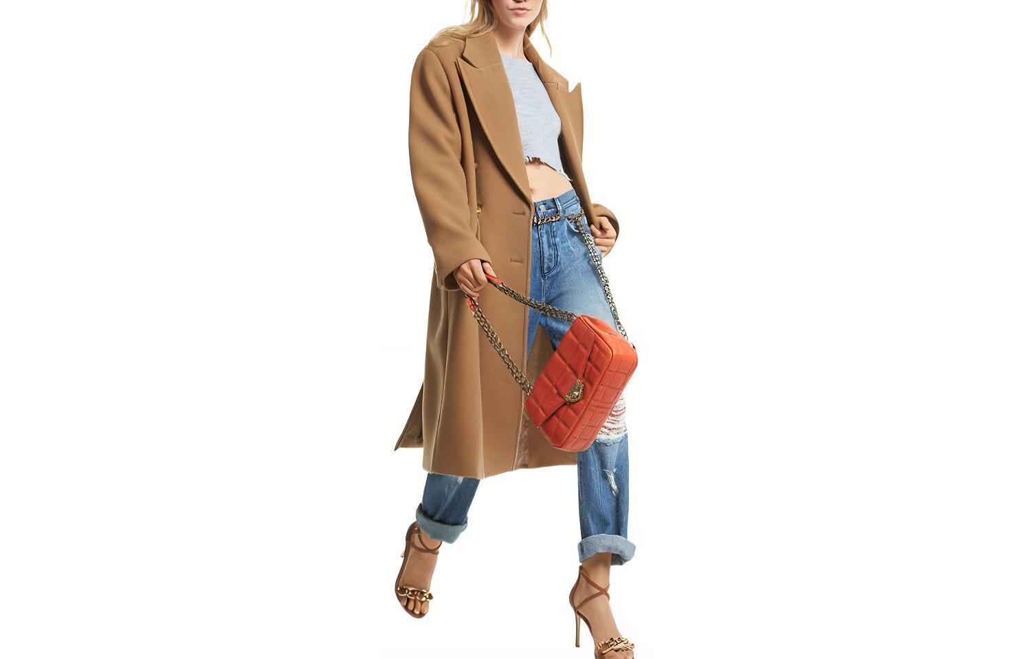 (Women) Michael Kors SS23  Double-Breasted Mid-Length Coat in Deep Camel. MF1202HF8P-211
