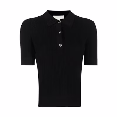 (Women) Michael Kors SS23 Solid Black Casual Short Sleeve Polo Shirt. MS2600C33D-001